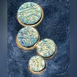 Vintage Artisan Dichroic Glass Cabochon Cluster Silver Tone Pendant